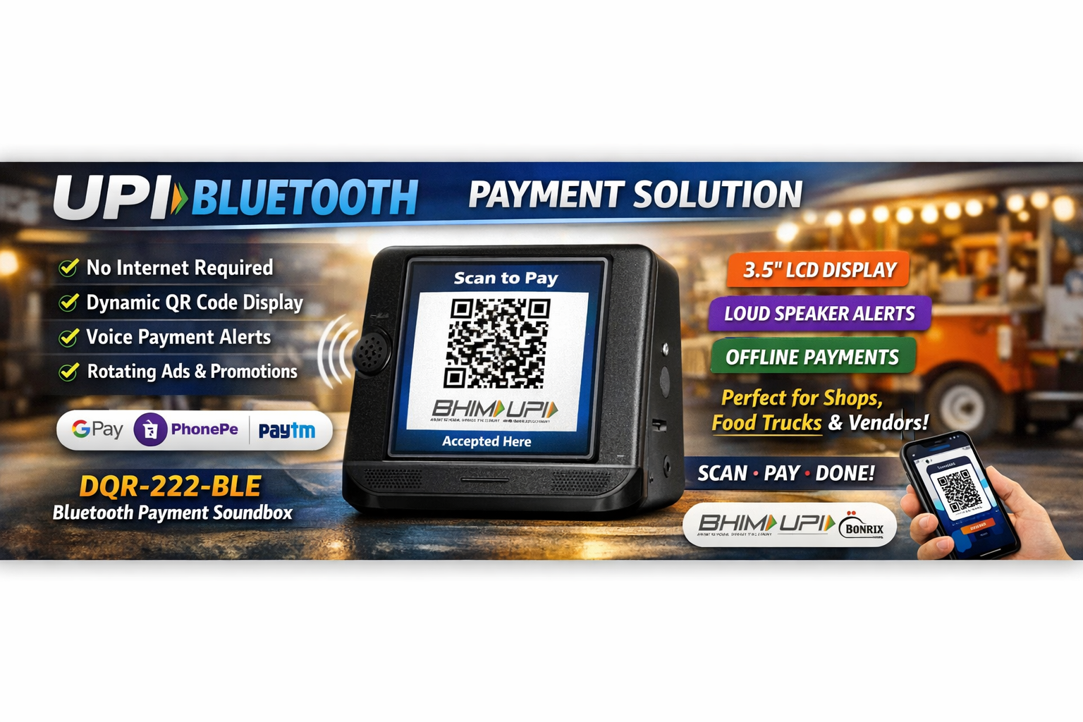 Bonrix DQR-222-BLE Bluetooth Payment Soundbox with Android App